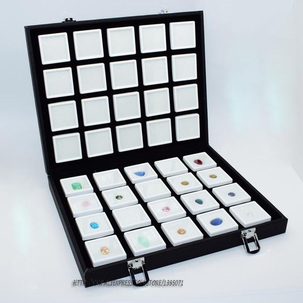 

black leatherette gemstone travel box diamond storage case jewelry holder with 40pcs 4*4cm gem box protable, Pink;blue