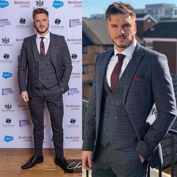 

2020 dark grey mens suits wool blend 3 piece (coat+vest+pants) peaked lapel traje hombre formal men suit custom made1, White;black