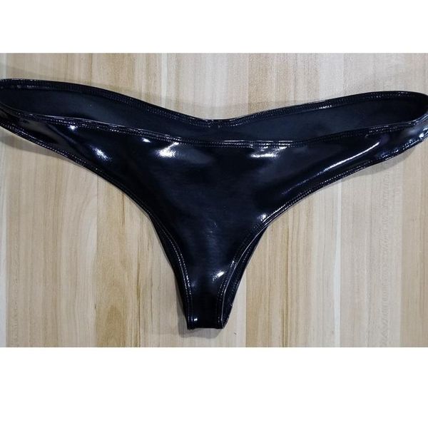 

women's panties briefs solid color low waist glossy latex rise skinny faux leather club stage clothing female, Black;pink