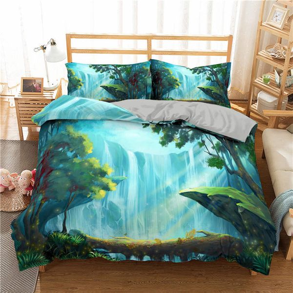 

zeimon forest bedding set 3d single size green plant duvet cover set painting colorful bed set microfiber bedclothes 2/3pc