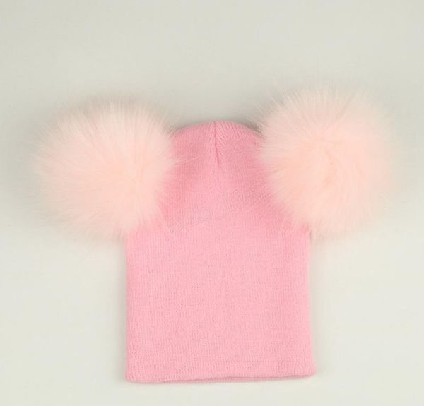 

kids pom pom beaies ins winter knitted hat warm wool hat skull beanie detachable double fur ball children knit outd bbyyoe bde_home, Blue;gray