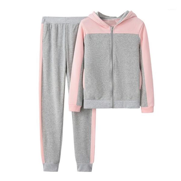 

women's sports suits tracksuit women solid color hooded sweatshirt and pant tracksuit sport suit two piece set sportwear moletom1, Gray
