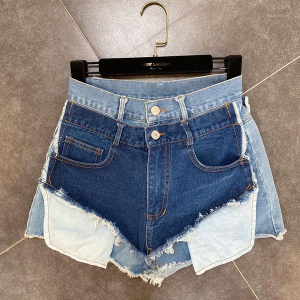 

women's jeans 2021 summer fashion streetwear patchwork button woolen pocket slim high waist denim shorts women k0861, Blue