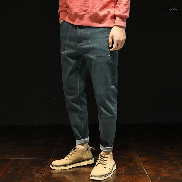 

jean men 2020 new design vintage denim pants black green harem jeans solid male trouser plus size 28-38 40 42 #51651, Blue