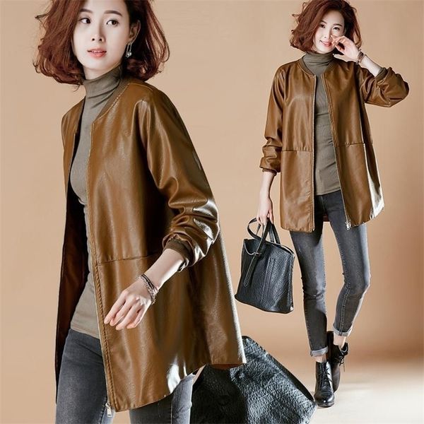 

spring m-5xl plus size faux women leather jacket autumn jackets coat soft pu leather jackets female zipper outwear 201223, Black
