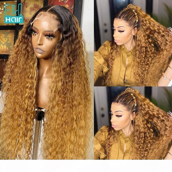 

ombre honey blonde colored 13x4 lace front human hair wigs for women pre plucked bralizian remy curly human hair wigs 150%, Black;brown
