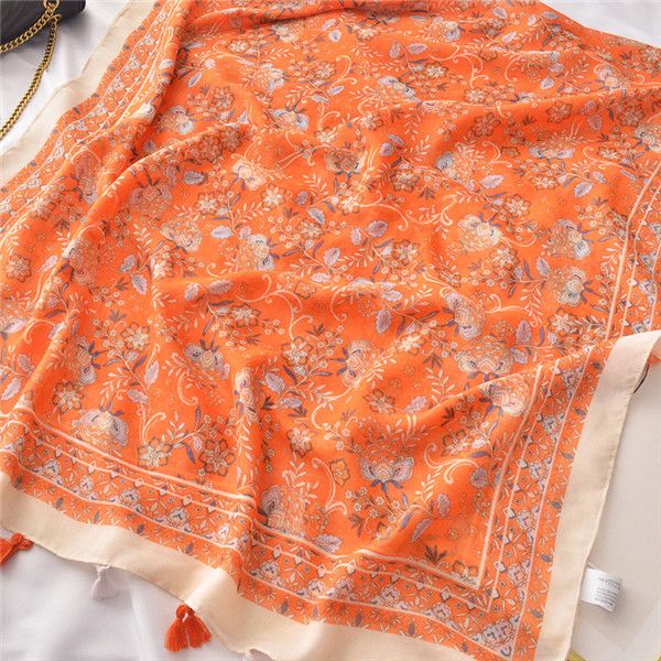 

temperaments versatile loose beard cotton linen silk scarf bright color department small fresh maple leaf print scarf travel beach towel wo, Blue;gray