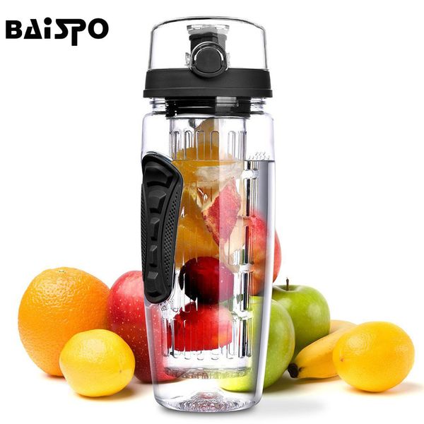 BAISPO 32 OZ 900 ML BPA Ücretsiz Meyve Demlik Suyu Shaker Spor Limon Su Şişesi Tur Yürüyüş Taşınabilir Tırmanma Kamp Şişeleri 201105