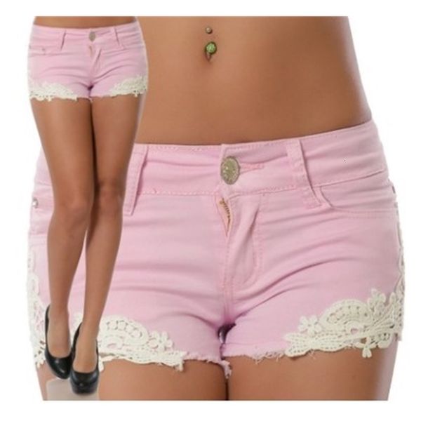 

fresh lace stitching pants slim solid color shorts hip, White;black
