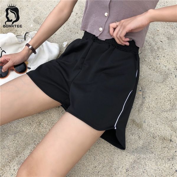 

shorts elegant korean style sweet elastic waist school students loose striped women short womens pockets summer fashion y200512, White;black