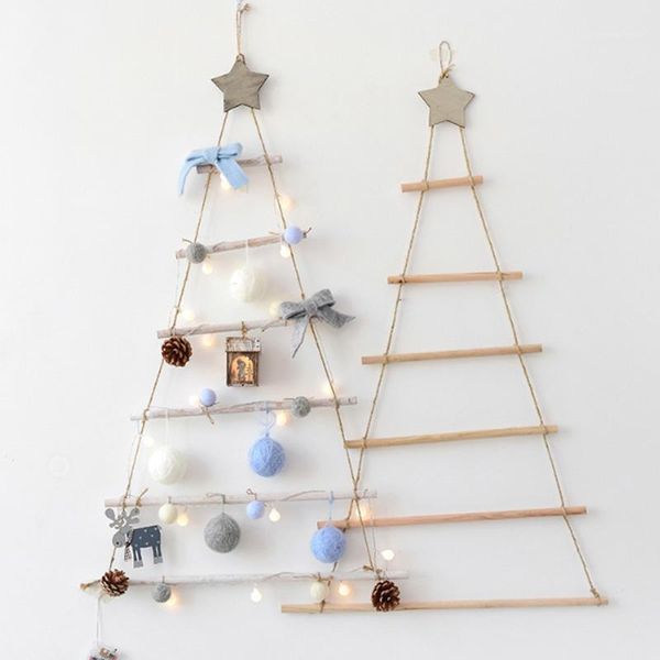 

christmas decorations nordic style 2021 wooden diy tree artificial fake kids gifts ornaments wall hanging decor for home1