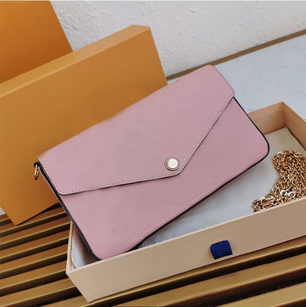 

2021 new fashion 5a leather long chain bag three piece wallet one shoulder bag credit card pure cardholder delivery,016, Red;black