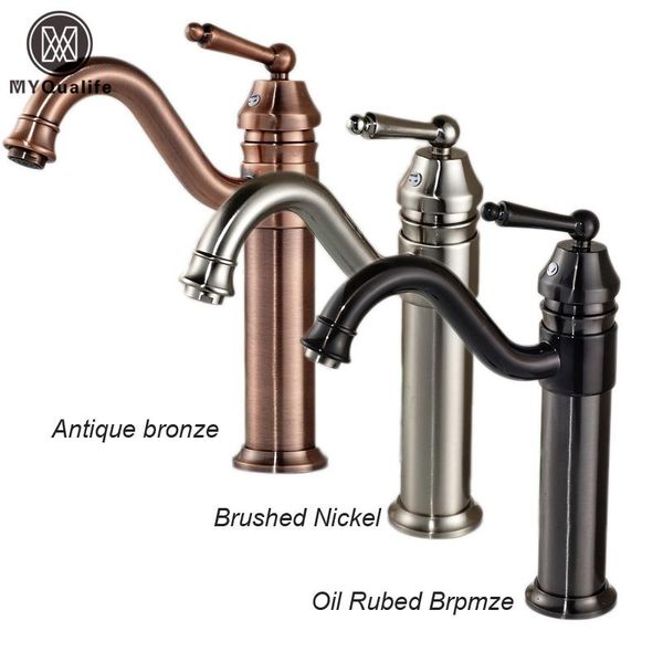 

deck mounted rotating neck bathroom kitchen sink faucet single handle brass/brushed nickel bathroom mixers