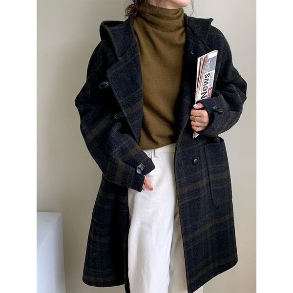 

women's wool & blends vintage double face tweed coat, Black