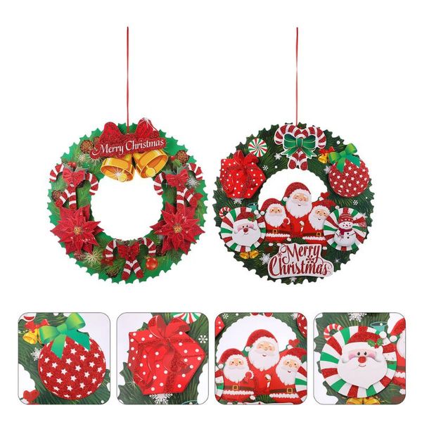 

2pcs paper wreath decorative wreath christmas hanging paper door christmas door for window wall