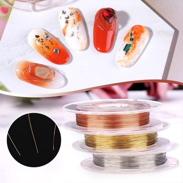 

2020 metallic nail art alloy copper wire gold silver rose gold lines studs 3d charms liner decorations, Silver;gold
