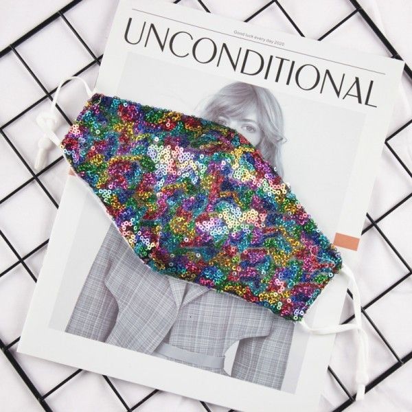 

3d factory price fashion bling washable reusable mask pm2.5 face shield elbow anti-dust sequins shiny mount 4 ra23p