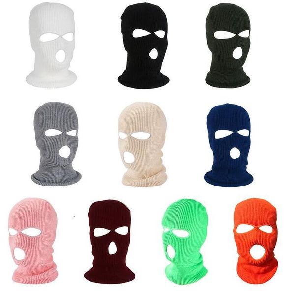 

women men 3-hole knitted full face cover ski winter warm cycling neon solid color balaclava mask halloween party cosplay cap bicycle ski hat