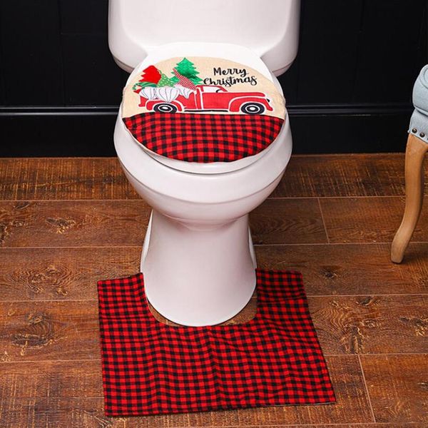 

2pcs набор премиум plaid ткань рождество стульчак крышка аксессуары для ванной комнаты украсьте ванну классического рождественского цветка j