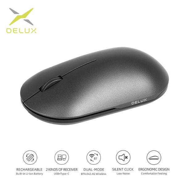 

delux m399db 2.4ghz bluetooth 4.0 wireless silent mouse 4000dpi rechargeable portable for pc and laptop