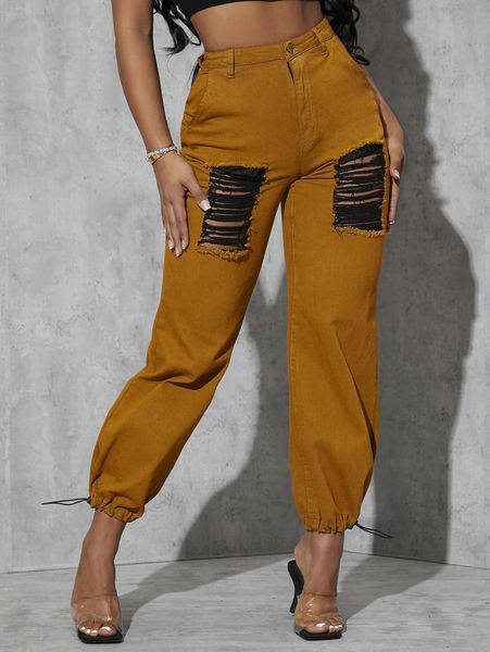 

sxy high waist ripped jogger jeans u59f#, Blue
