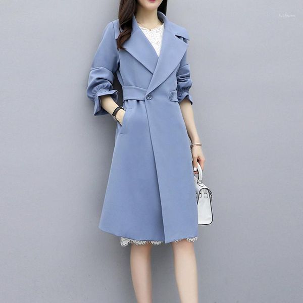 

2020 new autumn winter women's trench coat korean windbreaker female casual plus size suit collar ladies long chic outwear r11811, Tan;black