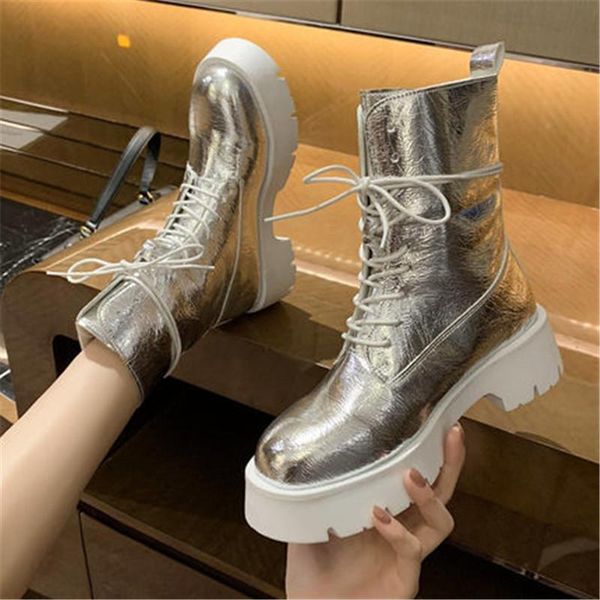

2020 autumn ankle boots women sneakers high platform chunky boots pu leather lace up ankle woman fashion short botas 35-40, Black