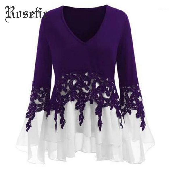 

rosetic gothic chiffon lace patchwork women blouse autumn 2018 new fashion v-neck three-quarter sleeve chic casual girl blouses1, White