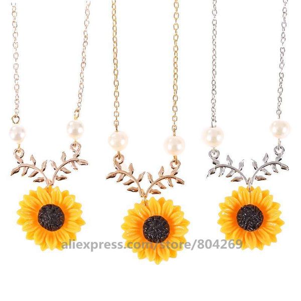 

200pcs/lot new creative sunflower pendant necklaces vintage fashion daily jewelry temperament cute sweater necklaces xl19091009 201104, Silver