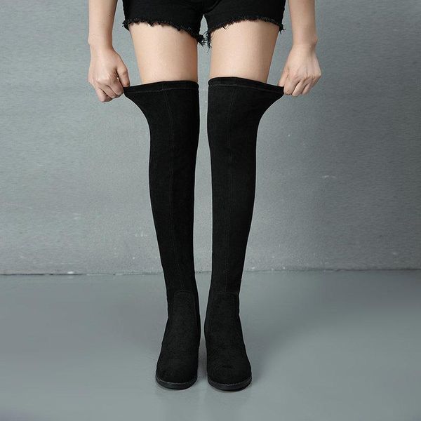 

winter women's shoes stretch cloth sleeve over the knee boots fall frosted fabric spring casual shoes ladies boots large size 34, Black