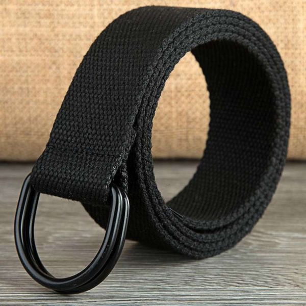 

men's and women's black buckle double ring canvas casual outdoor versatile student's trousers belt lengthened multicolor, Black;brown