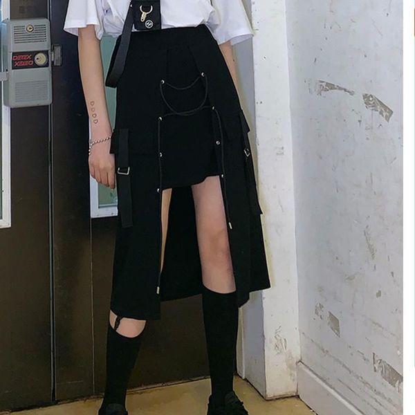 

skirts ruibbit summer punk gothic harajuku black skirt fashion loose female long bandage half-length 4xl