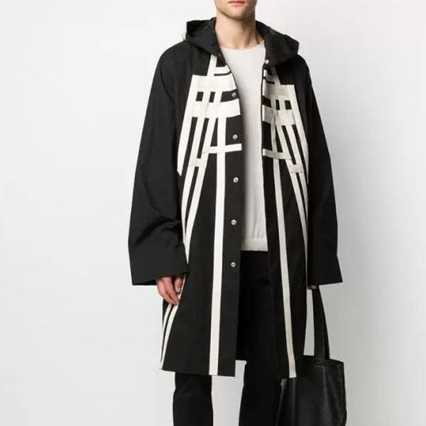 

2020 winter new fashion woman long coats black long sleeve hooded print striped casual loose black coat holiday vacation, Tan;black