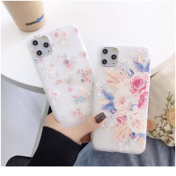 

fashion 3d relief flower phone case for iphone 11 11pro max x xr xs max 7 8 plus se2 sile wmtiii