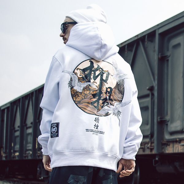 

2021 new chinese style embroidered black hoodies printed man streetwear white sweatshirts sweat hoodie l6ko