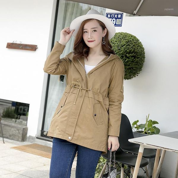 

loose hoodie trench coats spring women full sleeve european coats wide-waisted autum streetwear1, Tan;black