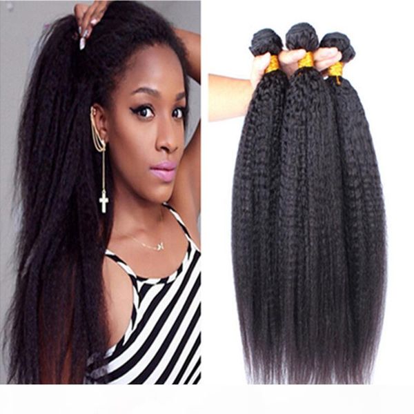 

8a brazilian virgin hair weaves kinky straight 3 bundles lot unprocessed brazilian remy hair wefts italian coarse yaki human hair extensions, Black