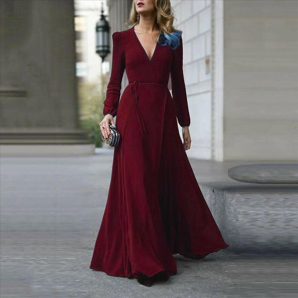 

new fashion women ladies deep v neck high slit maxi long dress long sleeve prom gown evening party dresses black green red, Black;gray