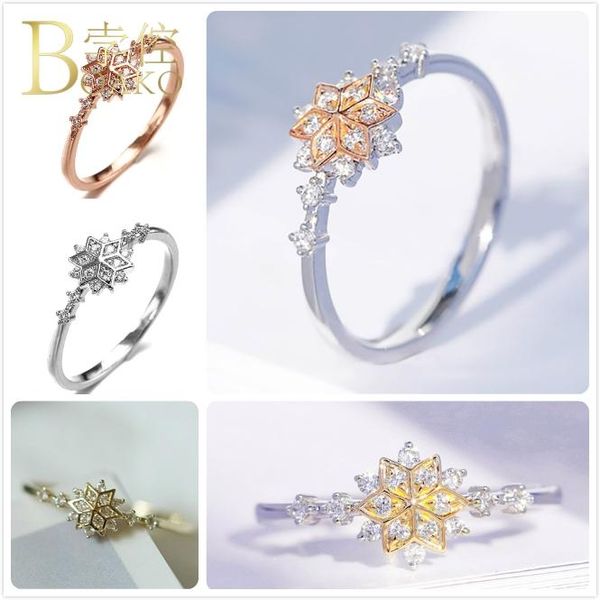 

cluster rings dainty snowflake for women gold wedding engagement party ring female girl gift zircon flower size 5/11, Golden;silver