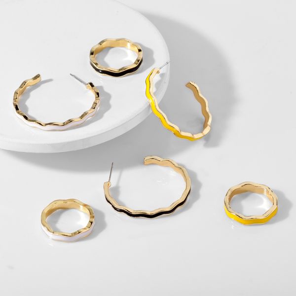 

yida original jewelry european and american ring earrings set series alloy drip creative set female factory direct sales, Golden