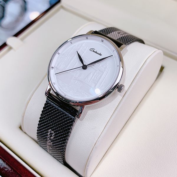 

caluola 2020 new woven steel womens watch quartz watch waterproof fashion simple trend womens watch, Slivery;brown