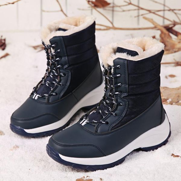 

winter women boots fur warm flat platform ladies boots casual round toe snow women flat comfortable shoes big size, Black
