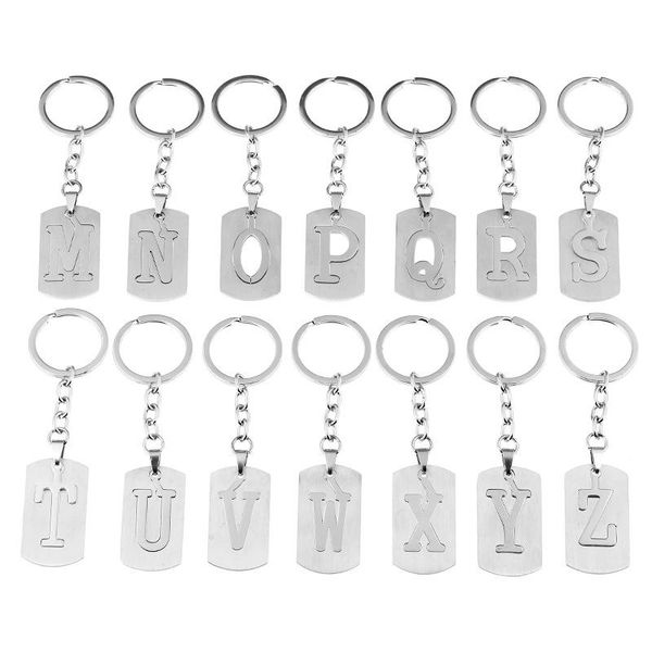 

stainless steel 26 english alphabet keychain men jewelry personality hollow letter pendant cross chain friendship gifts, Silver