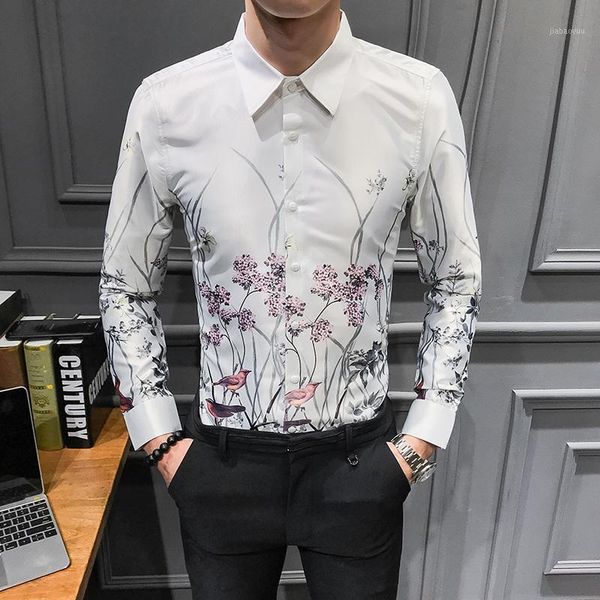 

brand new shirt men 2020 spring casual mens floral shirts slim fit long sleeve night club party/prom tuxedo dress men1, White;black