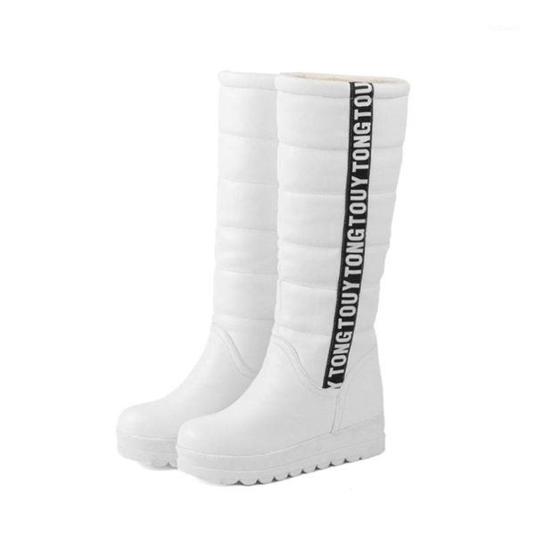

boots 2021 winter women shoes knee high female elevator flat thermal velvet snow platform cotton-padded size 34-431, Black