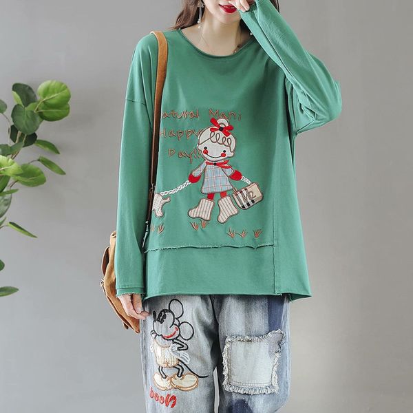 

бугера ранняя осень новый стиль художественной ткани вышитые футболки универсальны женщин пуловер пуловер pulloverembroidered pulloverround, White