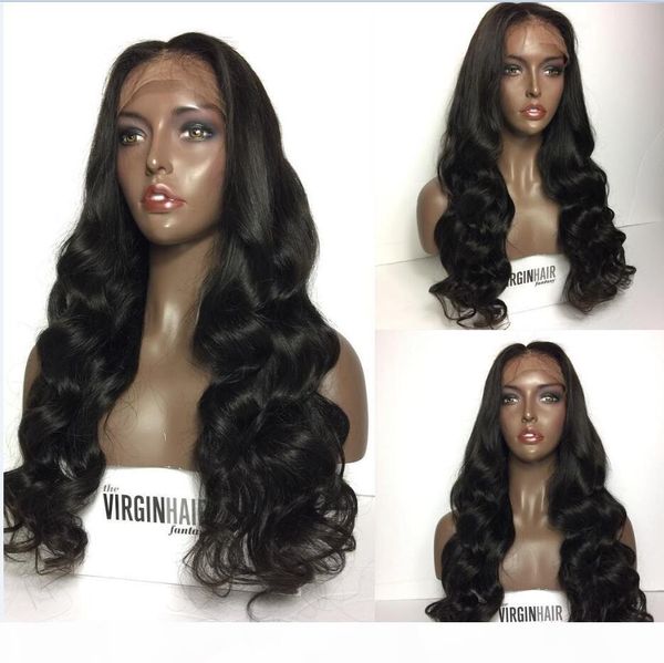 

150 density human peruvian front lace wigs full lace wig wavy human hair for black women with baby hair, Black;brown