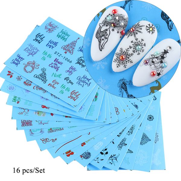 

newtattoo таблички ползунки новые 16pcs / set elk год наклейки передача рождество снежинка воды для ногтей art decoration glstz1066-1081 6