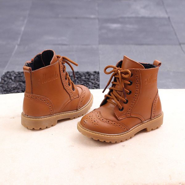 

kids 2020 spring / winter toddler genuine martin boot baby girl kid boy lace-up children fashion leather black booties, Black;grey