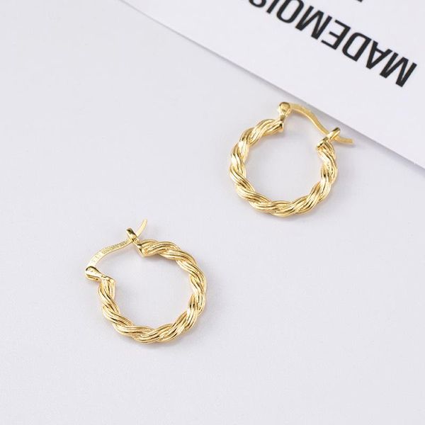 

charm golden weave circle hoop earrings 100% 925 sterling silver jewelry fashion hypoallergenic for women gift